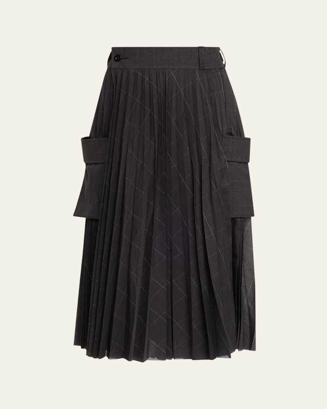 Glen Pleated Check-Print Midi Skirt